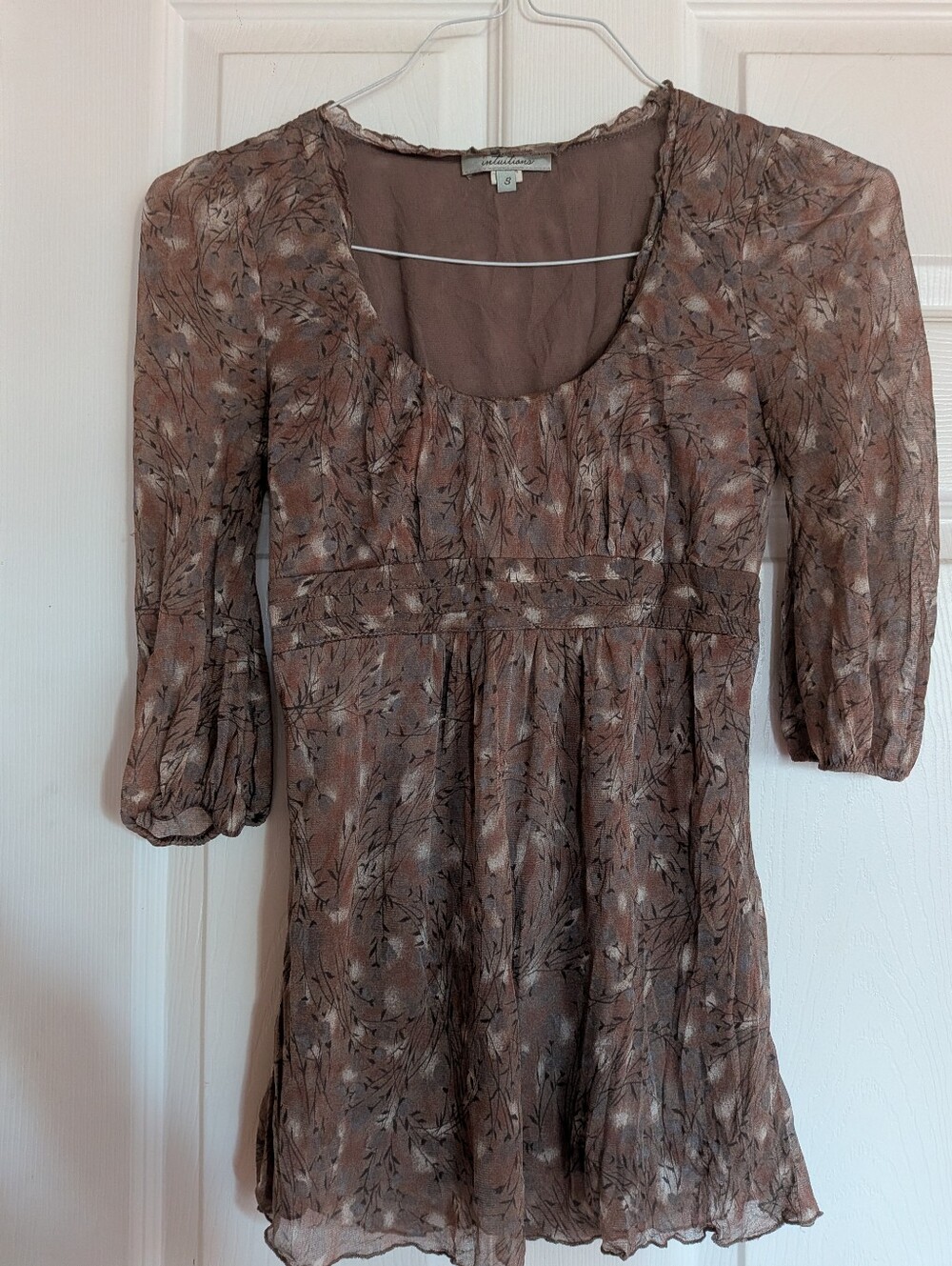 Intuitions Dusty Brown Floral Scoop-Neck Tunic